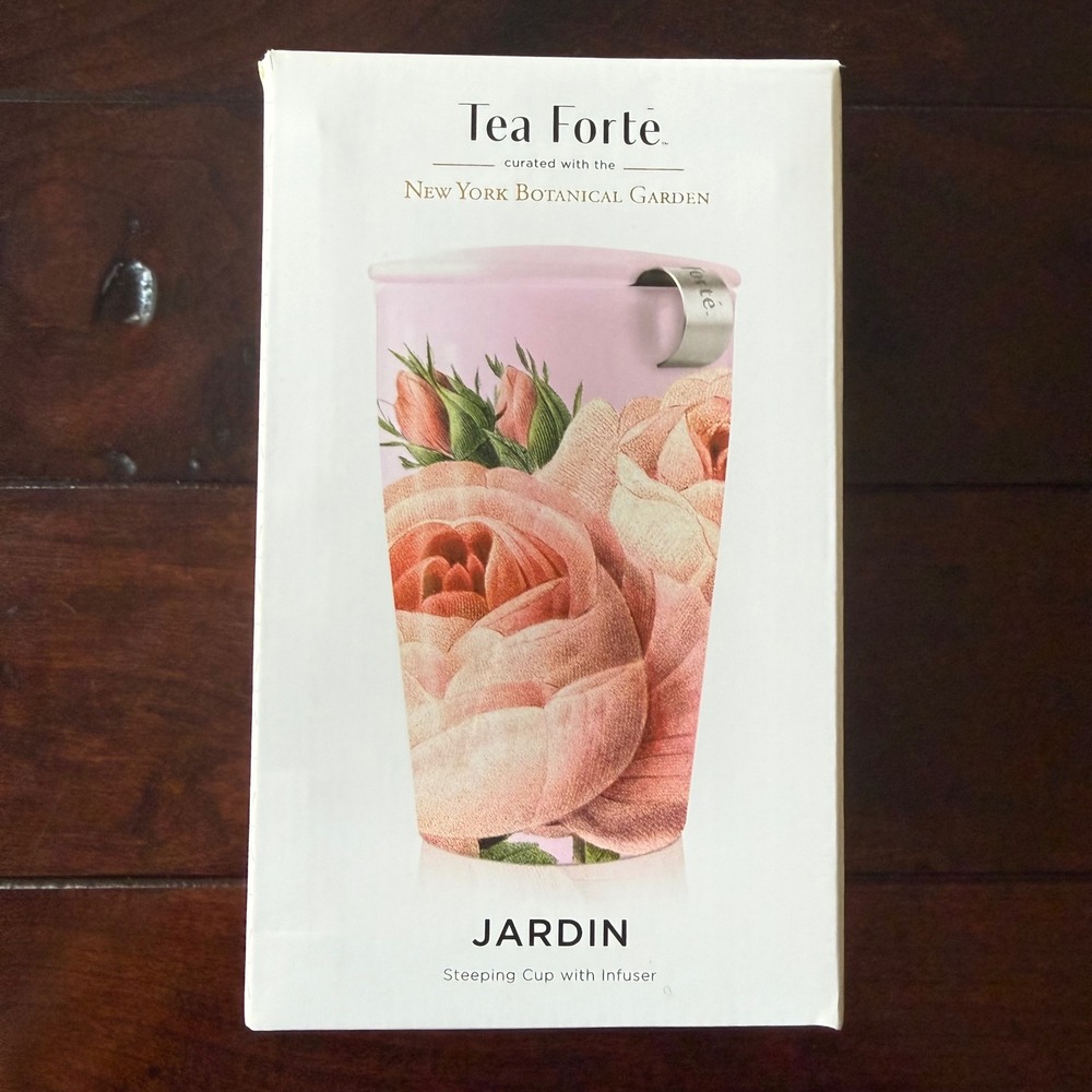 Tea Forte KATI Steeping Cup with Infuser Jardin NYBG Pink Rose Ceramic 12oz Gift